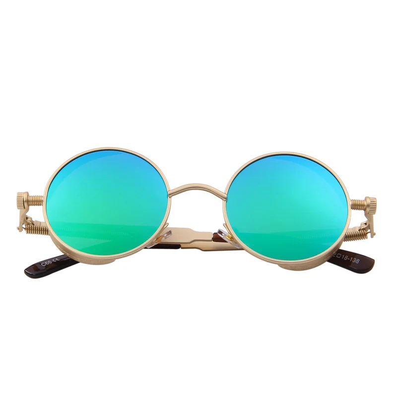 C05 Gold Green Готические мужские солнцезащитные очки в стиле стимпанк, зеркальные солнцезащитные очки с покрытием, круглые солнцезащитные очки в стиле ретро, Винтажные Солнцезащитные очки Gafas Masculino Sol S'567 - Цвет линз: C05 Gold Green