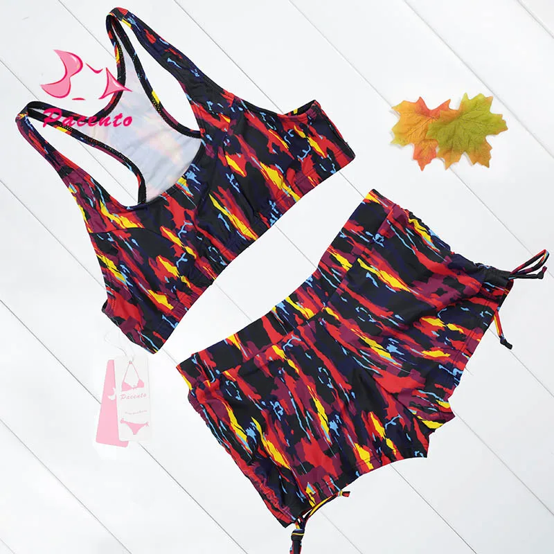 Pacento топ на бретелях с принтом бикини бразильский укороченный купальник шортами