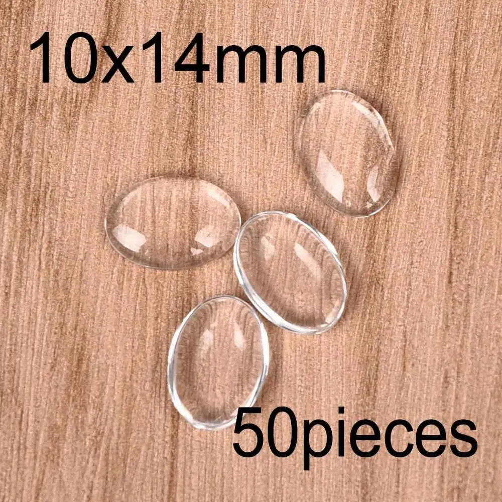 Oval 10x14mm 50pcs Круглые прозрачные кабошоны овальные квадратные сердца с плоской задней частью прозрачное стекло для ювелирных изделий ручной работы - Цвет: Oval 10x14mm 50pcs