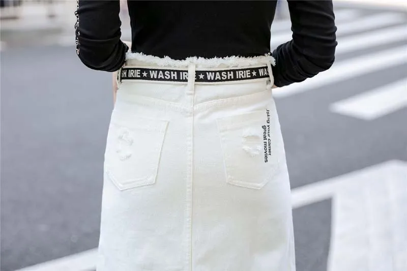 Женские джинсовые юбки с буквенным принтом летние и осенние длинные больших