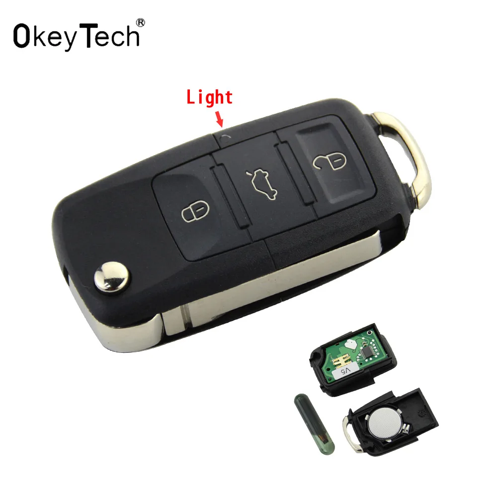 OkeyTech 433 МГц 3 кнопки флип ключ Switchblade дистанционный ключ крышка брелок с ID48 чип для VW PASSAT 2002-2005 Polo Skoda 1K0959753G