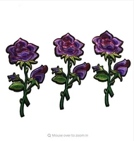 dd 3piecesset purple floral embroidered patches for clothes diy rose flower embroidery applique patch iron on sequined sticker