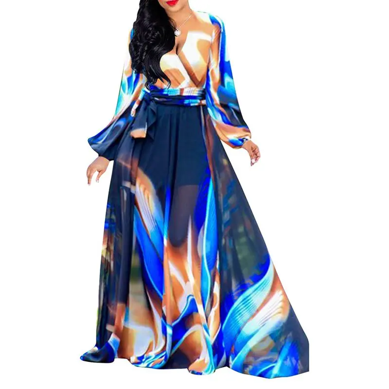 Сексуальное шифоновое макси-платье большого размера с цветным принтом женские