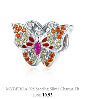 MYBEBOA Хэллоуин 925 пробы Серьги-подвески с цветочным украшением из чистого черепа Подвески разноцветной эмалью бусины, подходят к оригиналу Pandora, браслет, ювелирные изделия с бриллиантами