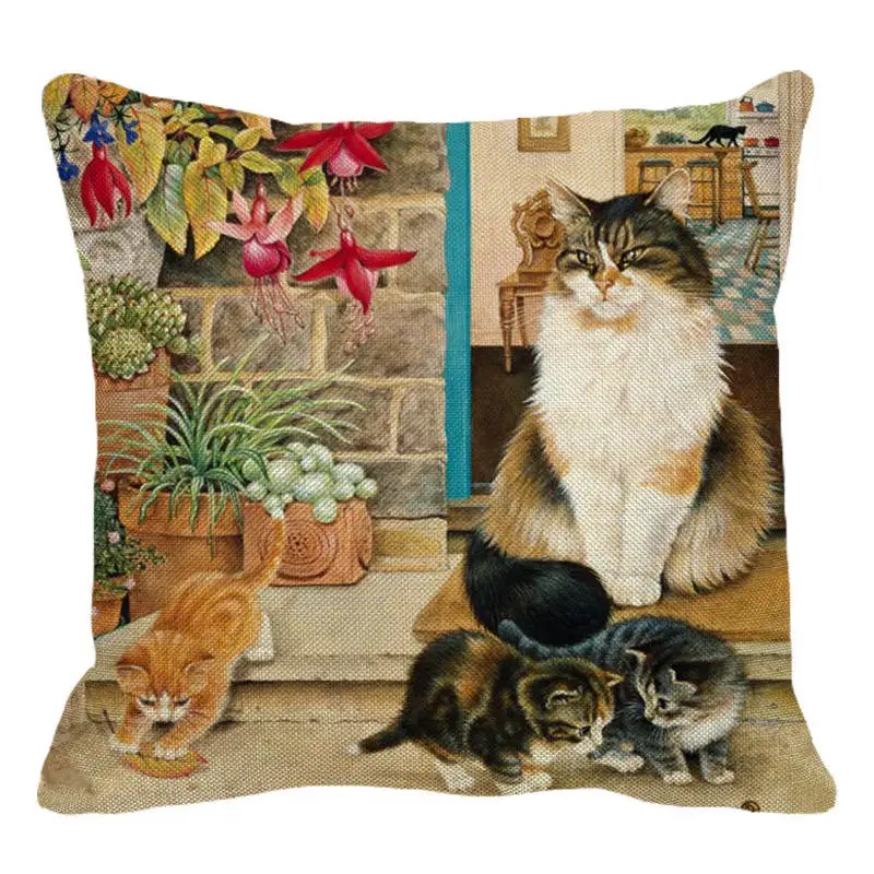 XUNYU Lazy Cats Pillowcase Lovely Kitten Cushion Cover Home Decorative Sofa Linen Square Printing Throw 45x45cm D0070 | Дом и сад