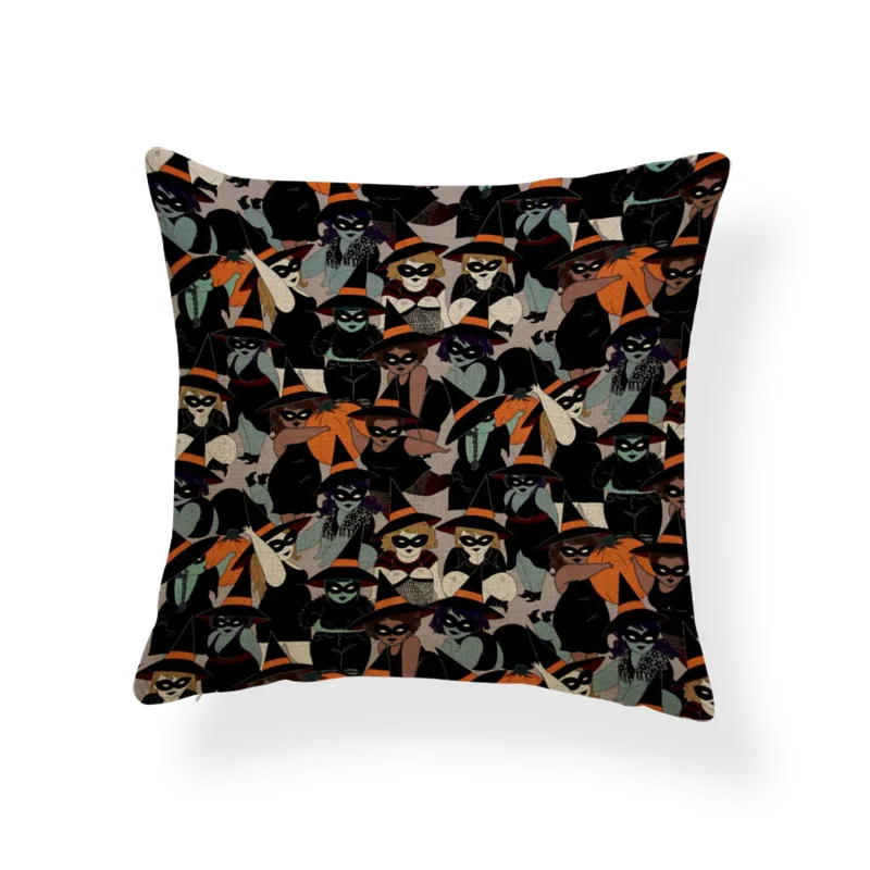 Horror Pumpkin Witchcraft Cushion Cover Halloween Sugar Skull Pillowcase European Meditation Home Decor Throw Pillow 45*45 Linen | Дом и сад