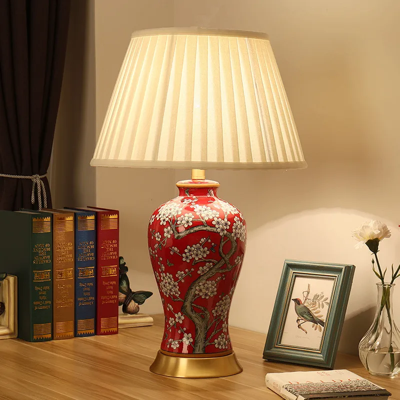 

Китайская антикварная Винтажная настольная лампа для гостиной, фарфоровая Керамическая Настольная лампа, свадебное украшение, настольная ...
