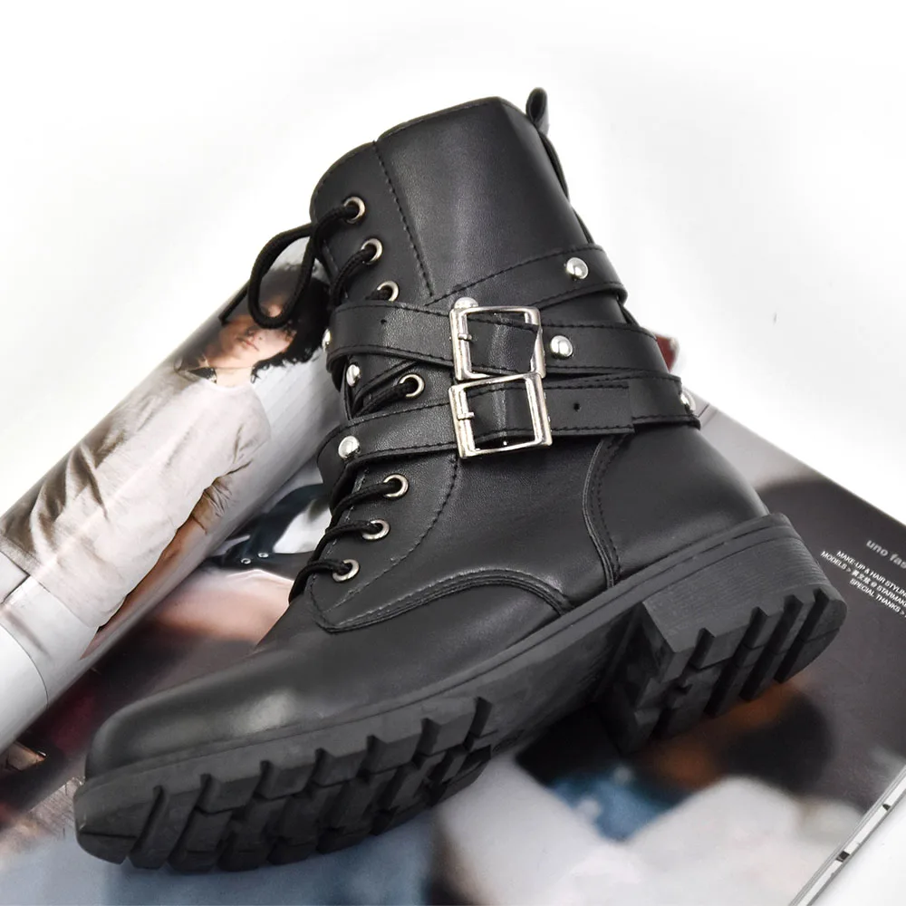 2014 Модние женские сапоги для дамы и мотоцикла Старинные заклепки пряжки Боевая