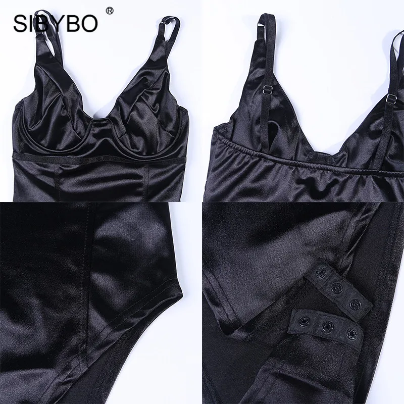 Женский комбинезон на бретельках Sibybo обтягивающий без рукавов с V образным