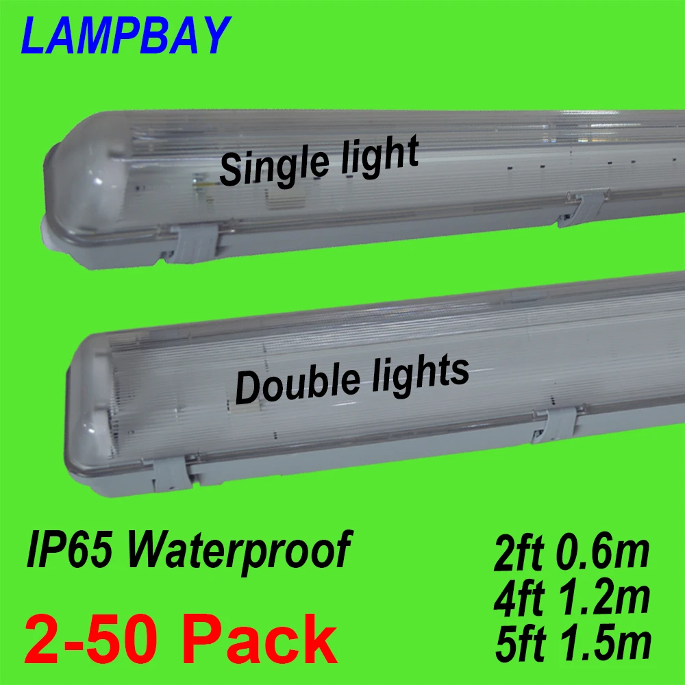 2-50pcs LED Tube Light Fixture 2ft(0.6m) 4ft(1.2m)  T8 G13 Double Bulb Fitting Vapor Proof IP65 Waterproof Lamp Housing