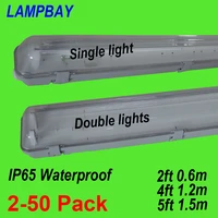 2 50pcs led tube light fixture 2ft0 6m 4ft1 2m t8 g13 double bulb fitting vapor proof ip65 waterproof lamp housing