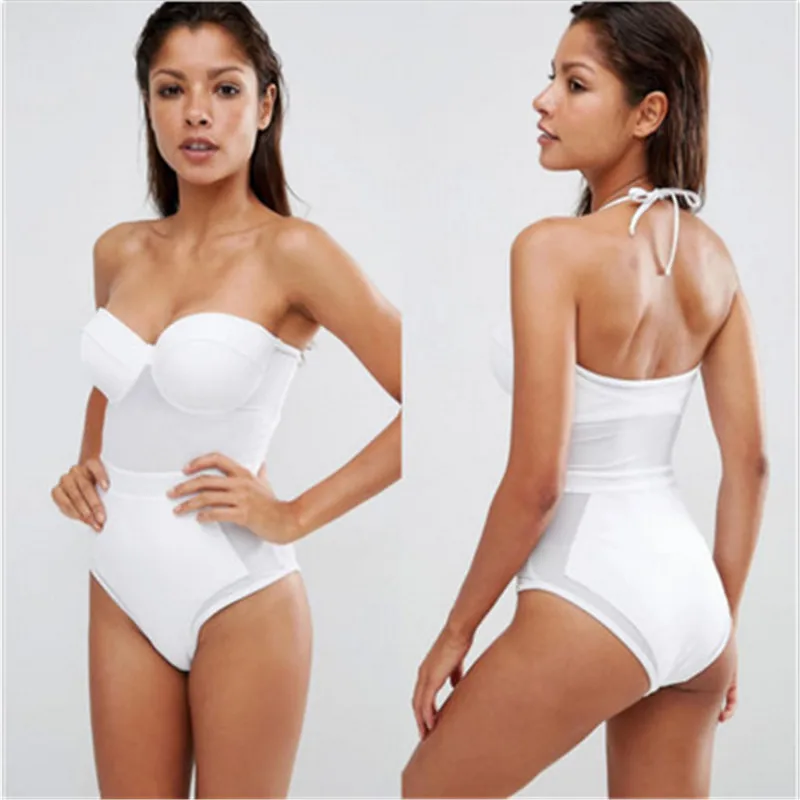 Новинка 2017 года Винтаж Для женщин пикантные черный белый цвет цельный купальник