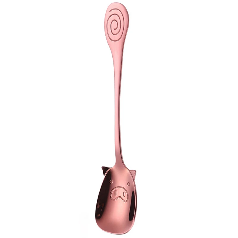 Rose gold Vacclo ложка для кофе из нержавеющей стали с рисунком поросенка, торт, желе, мед, совок, кухонный десертный магазин, посуда, чашка, кружка, украшение - Цвет: Rose gold
