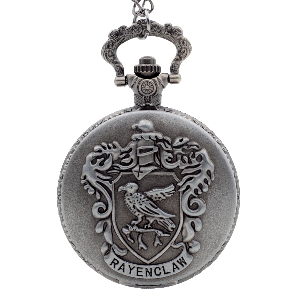 Silver Grey White D Винтажные кварцевые карманные часы Гарри Поттера Хогвартса колледжа Ravenclaw, аналоговое ожерелье с подвеской, Мужские Женские часы, цепь Reloj - Цвет: Silver Grey White D