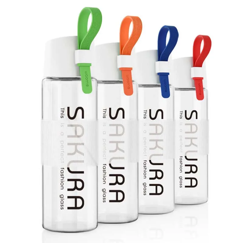 Colorful Silicone Belt Sakura Letters Glass Water Bottle Fashionable and Portable Leakproof Kettle 490ml SH74 | Дом и сад