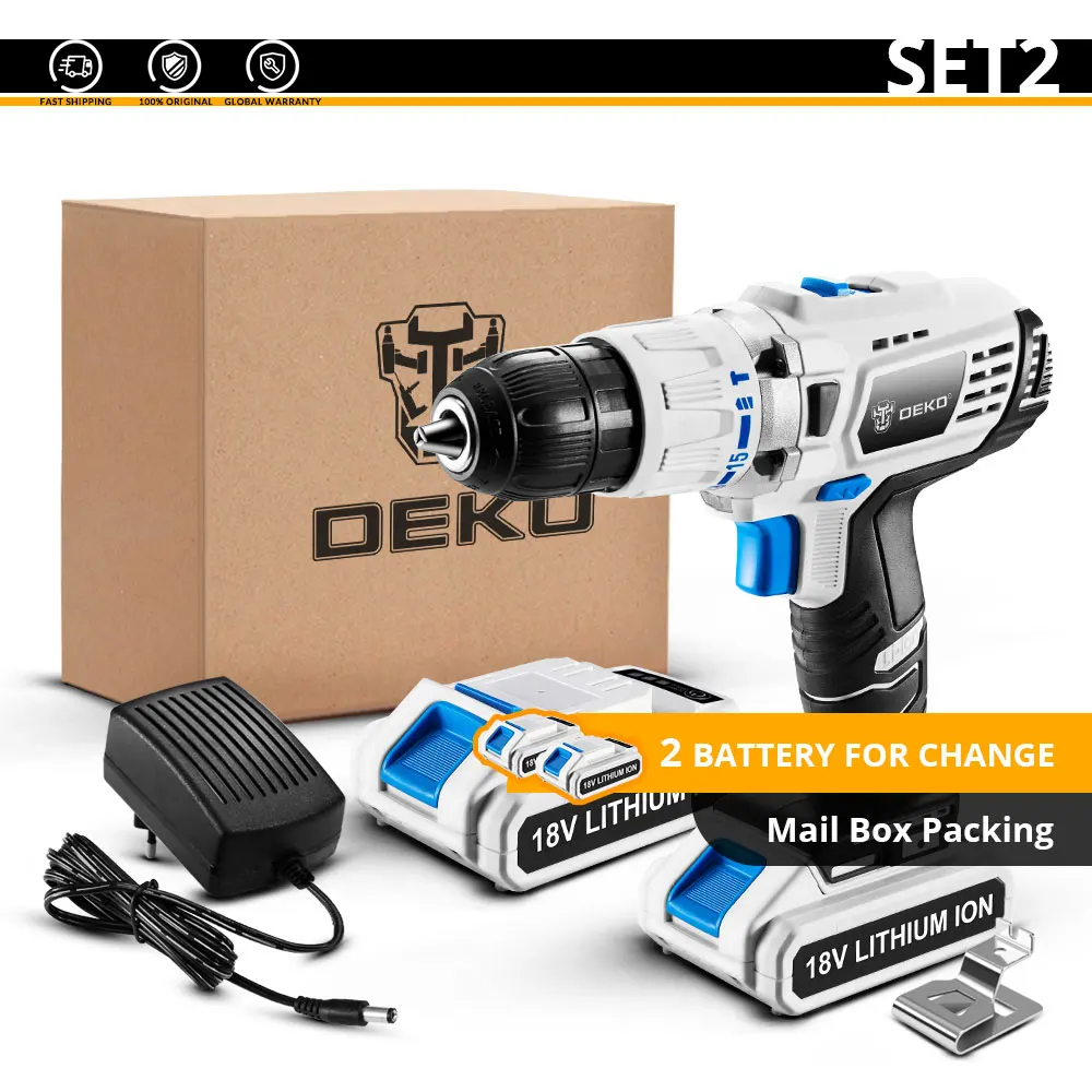 SET2 DEKO GCD18DU3 18 в ударная Аккумуляторная дрель электрическая отвертка литий-ионный мини-драйвер питания переменная скорость светодиодный светильник - Цвет: SET2