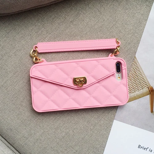 Pink KASONPAI роскошный модный Мягкий силиконовый чехол-кошелек для iPhone X, 8, 7, 6 S, 6 Plus, слот для карт, сумочка, кошелек, чехол для телефона с длинной цепочкой - Цвет: Pink