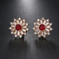 new romantic design rose gold color aaa cubic zirconia sun flowers shape stud earrings women fashion jewelry brincos mujer e 123