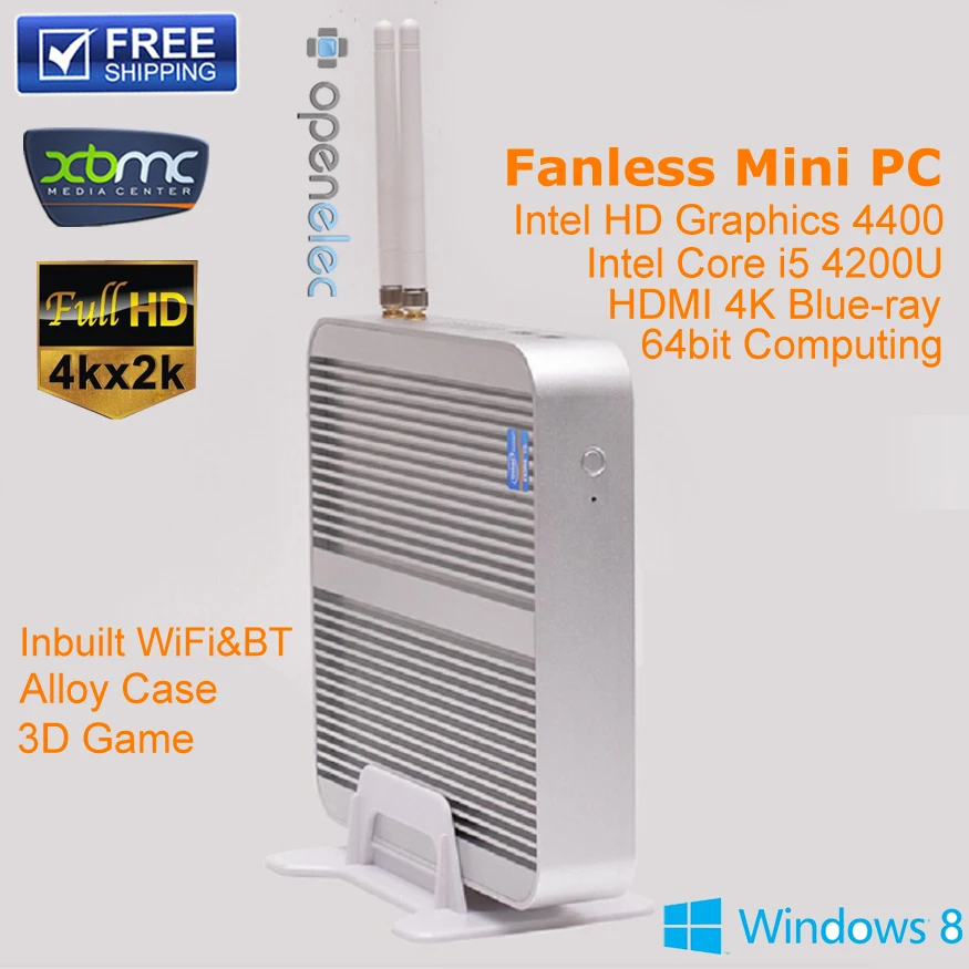 Barebone пк Intel NUC i5 4200U безвентиляторный PC HTPC тонкий клиент windows10 / 8.1 7 сетевой