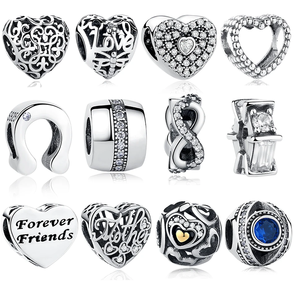 Бусины шармы из серебра 925 пробы бесконечность любовь сердце синий глаз