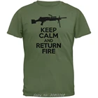 Футболка мужская с короткими рукавами, летняя хлопковая рубашка в стиле милитари, с принтом Keep Calm And Return Fire SAW, зеленая уличная одежда