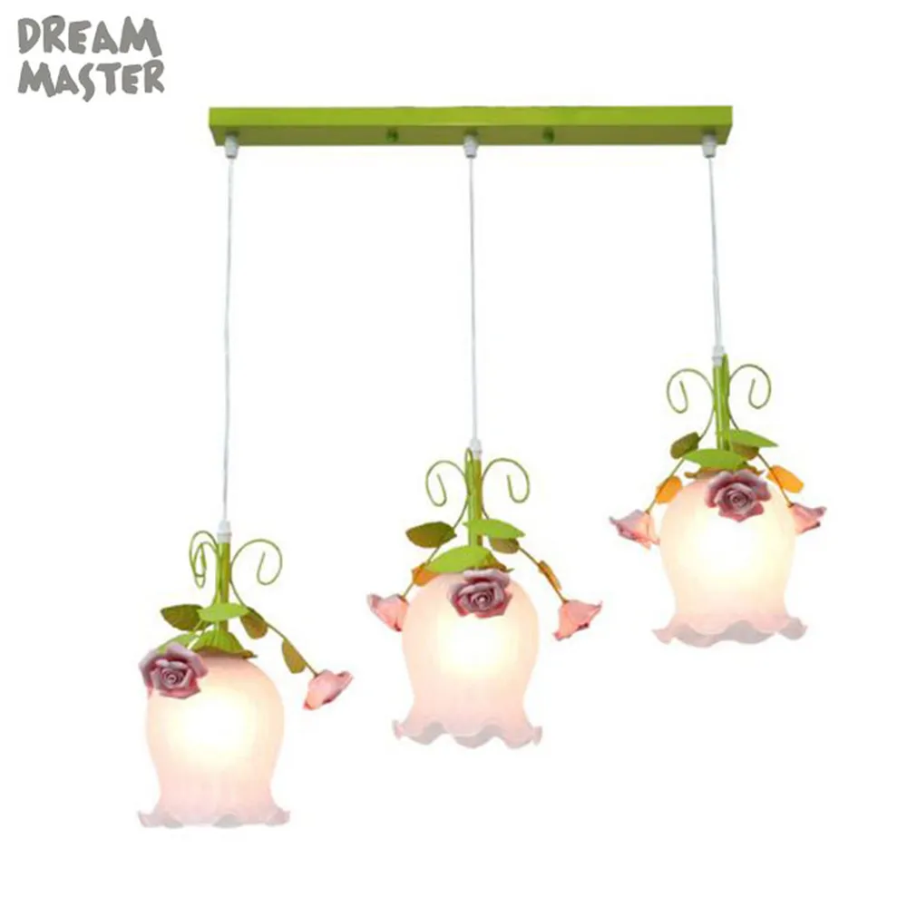 

Современная Подвесная лампа E27, зеленая, белая лампа для кухни, столовой, с розовым украшением, одинарная, 3 длинных, круглая, стеклянсветильн...
