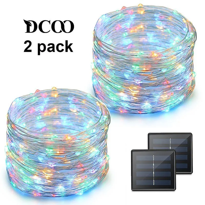 2 PACK Солнечные Медный провод Гирлянды светодиодные огни 200 LED Звездное канатные внутреннего Наружное освещение домашний Рождество украшения новогодние украшения солнечные панели новогодний декор солнечная батарея товары - Испускаемый цвет: 2 PACK