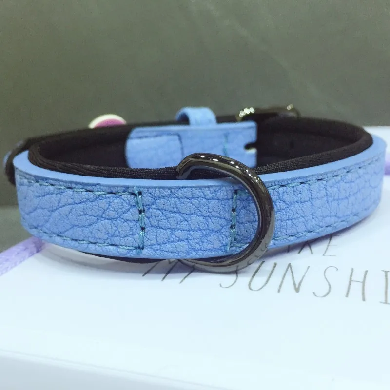 Light Blue Мягкий кожаный ошейник для собак, регулируемые ошейники для маленьких средних и больших собак, Питбуль бульдог, немецкая овчарка, шейный ремень, S/M/L - Цвет: Light Blue