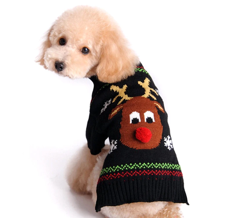 Рождественская Одежда для собак и кошек с красным носом свитера оленем