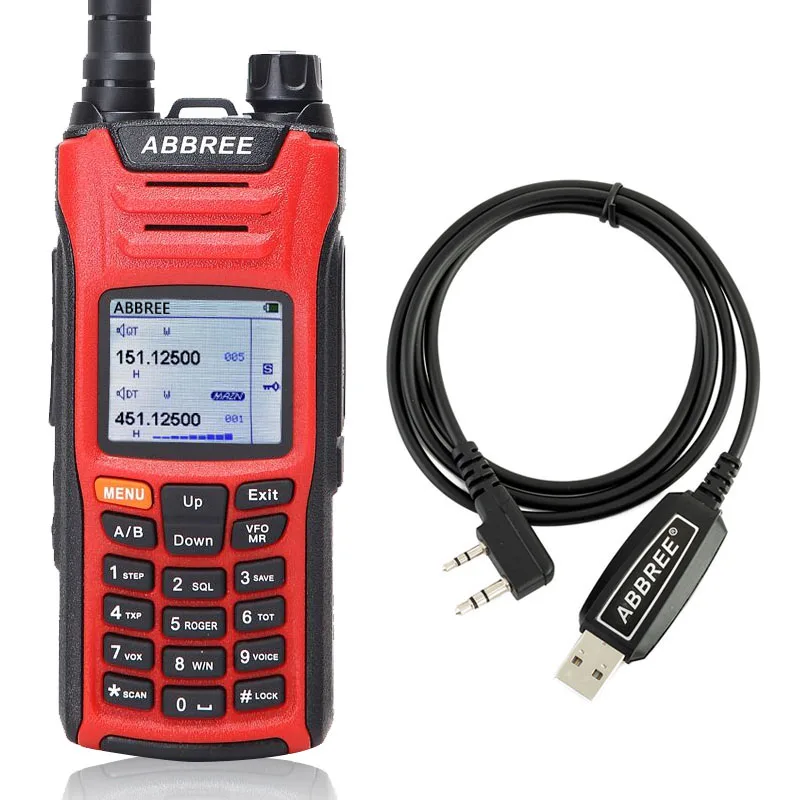 ABBREE AR-F6 рация 6 полос двойной дисплей двойной режим ожидания 999CH Многофункциональный VOX SOS lcd цветной дисплей радио+ USB кабель - Цвет: red