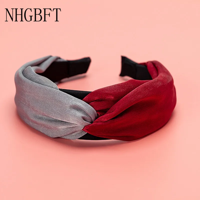 Red NHGBFT однотонная, с приметанными оборками головная повязка для женщин завязанная повязка широкие резинки для волос Головные уборы Прямая поставка - Цвет: Red