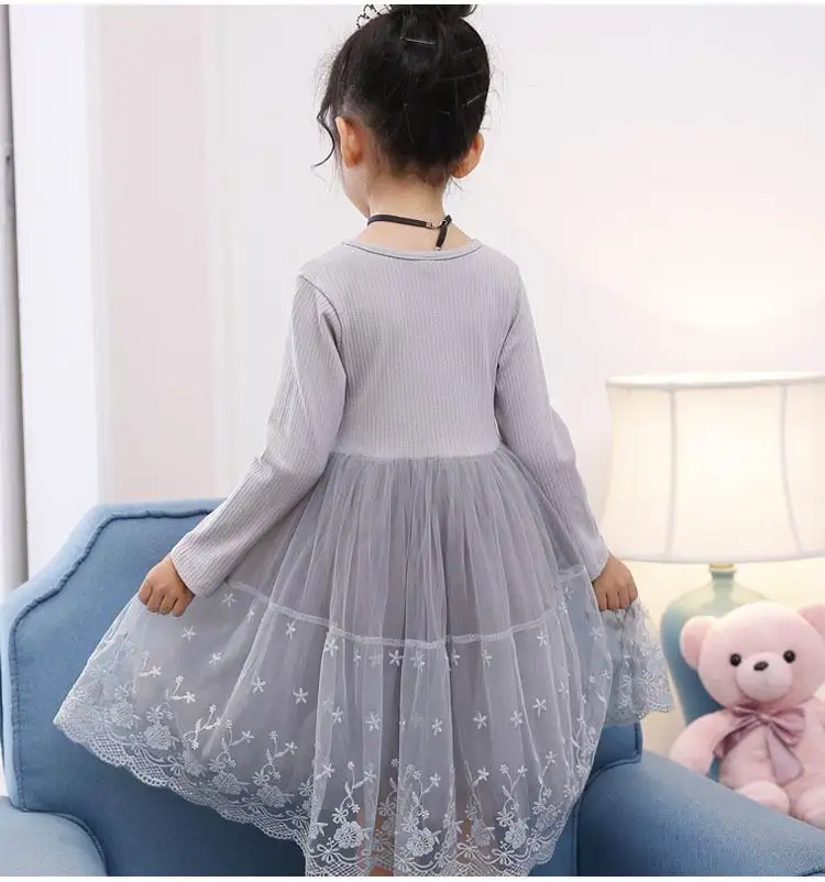 

Spring Autumn New Baby Girls Dresses Lace embroidery Splice gauze Long Sleeve Dress Children Clothing E316964