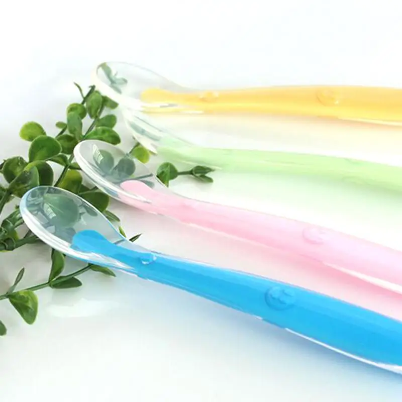 2 шт. + коробка детская силиконовая ложка безопасная Термочувствительная