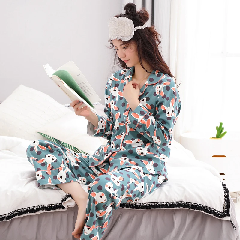 

2019 Limited New Unicorn Pajamas Autumn And Winter Long-sleeve Women's Cotton Sleepwear Cardigan Cartoon Loose 100% Lounge Set
