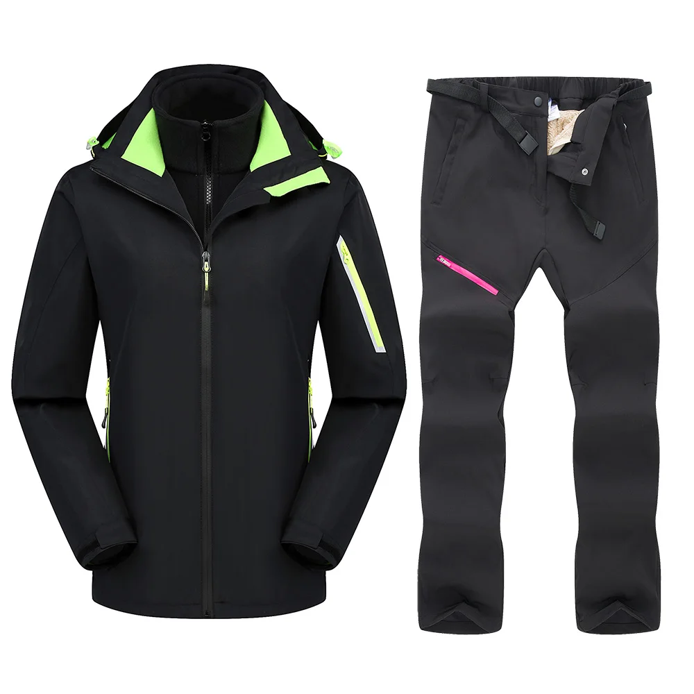 Black J Black P Goexplore ore зимний костюм женские брюки и куртка водонепроницаемый ветрозащитный Теплый комбинезон лыжный горный спортивный костюм для сноуборда женский - Цвет: Black J Black P