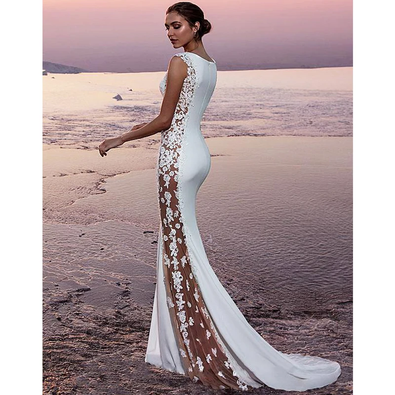 Белое Кружевное длинное платье Vestidos женское макси свадебное прозрачное вечернее