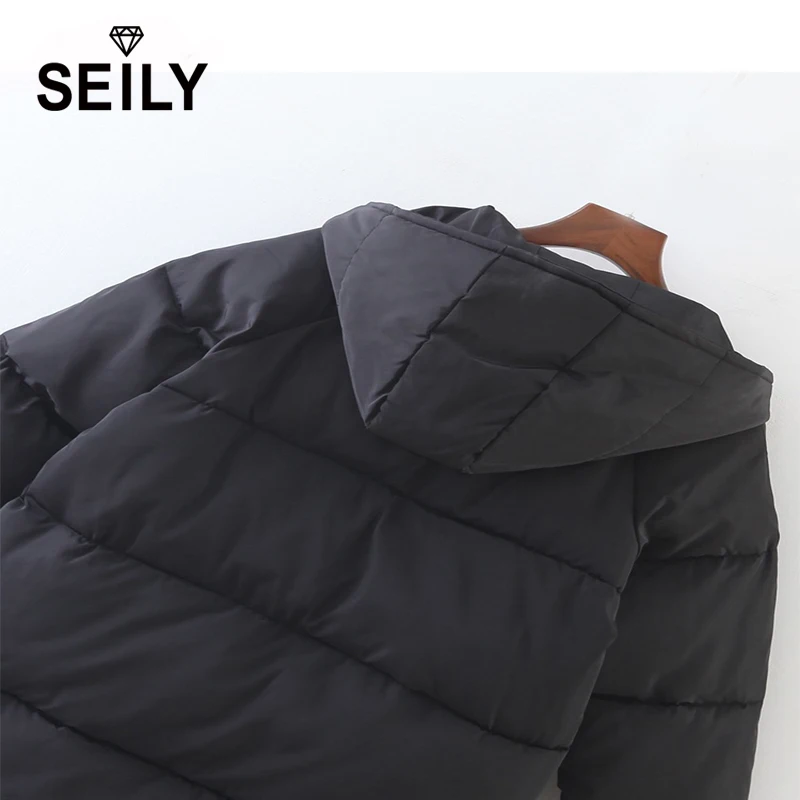 Длинная зимняя куртка пуховик seilly стеганое хлопковое теплое пальто с капюшоном