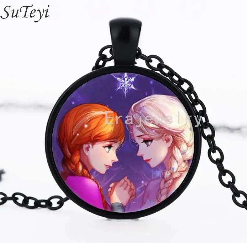 black SUTEYI новейшее серебряное ожерелье Эльза Анна Олаф мультфильм ювелирные изделия круглое ниспадающее ожерелье на шею девушки цепочка для ошейника для детей подарок - Окраска металла: black