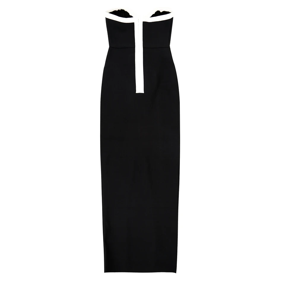 Женское платье без бретелек CIEMIILI черное/белое вечернее с высоким разрезом