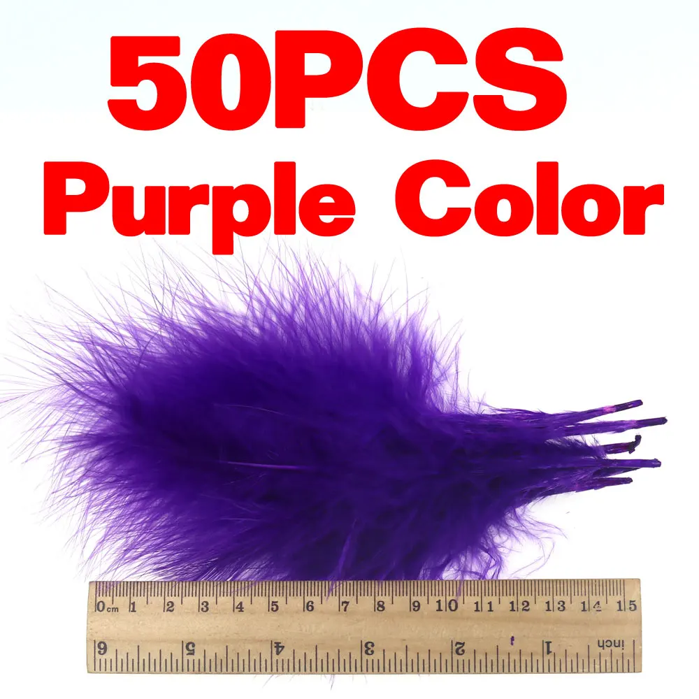 50pcs Purple Color Bimoo 50 шт./упак. Цветной Длинные перо марабу для Стример Летать Lead Jig летней одежды из Bugger пиявка Fly наживки для завязывания Материал белый - Цвет: 50pcs Purple Color