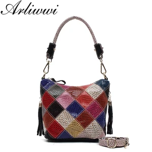 Элегантная блестящая сумка-тоут ручной работы из 100% натуральной кожи в стиле пэчворк, женская сумка-Кроссбоди с цветными блоками, бесплатная доставка GB05