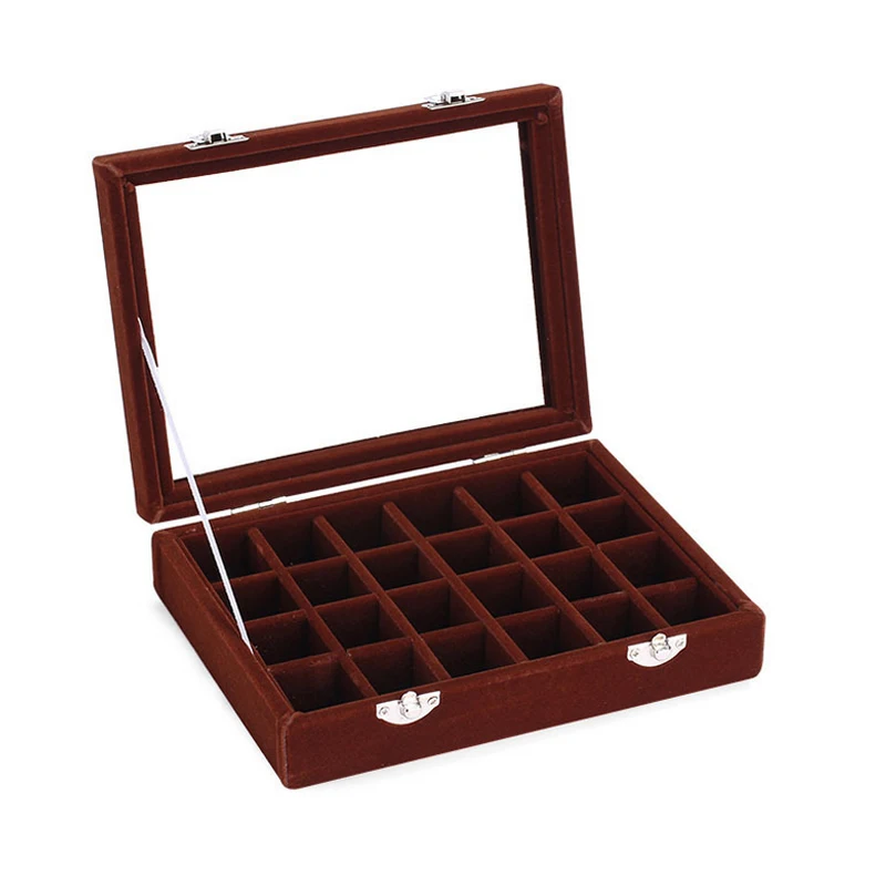 

2016 Free Shipping 24 slots Black Glass Lid Bracelet Loose Bead Box Jewelry Boxes Display Box Bracelet Jewelry Display Shelf
