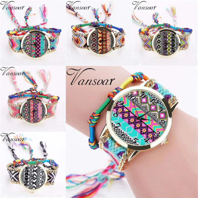 Модные женские часы браслет ручной работы плетеная веревка Дамские Кварцевые