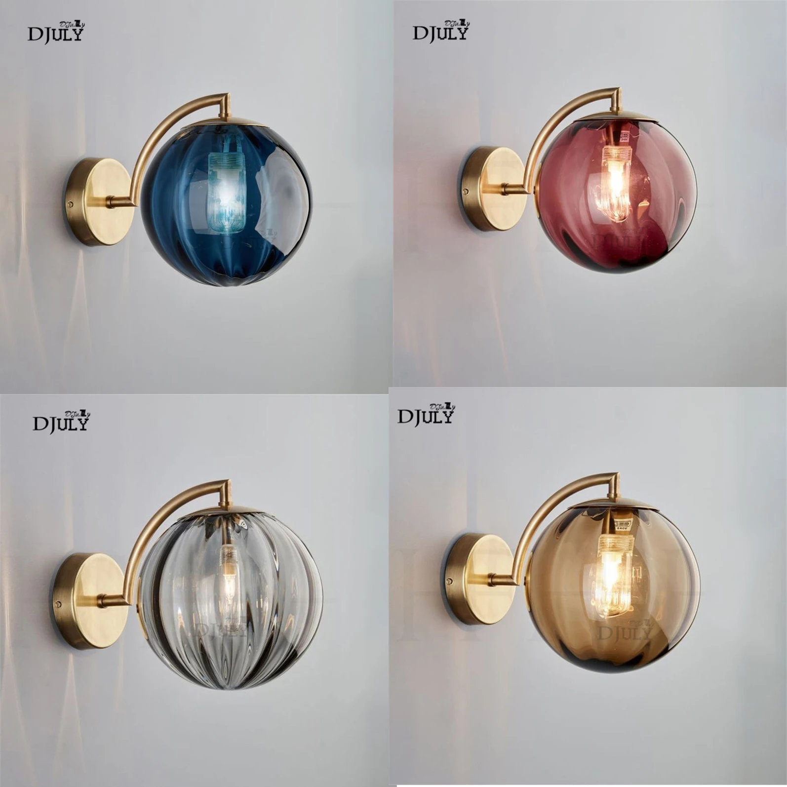 

postmodern luxury blue red glass ball led wall lamp for bar dining room hotel stairs led wall sconces light villa bedside lamps