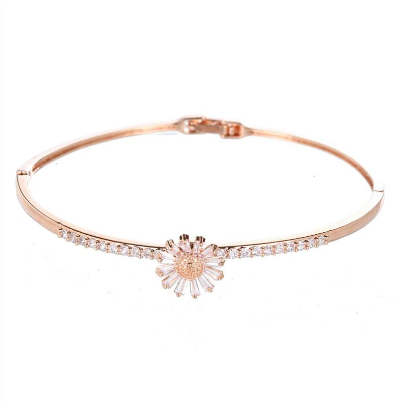 

New Tiny Chrysanthemum Daisy Bracelets for Women Cubic Zirconium Rose Gold Color Bracelet Vintage Shape Jewelry Female Flower