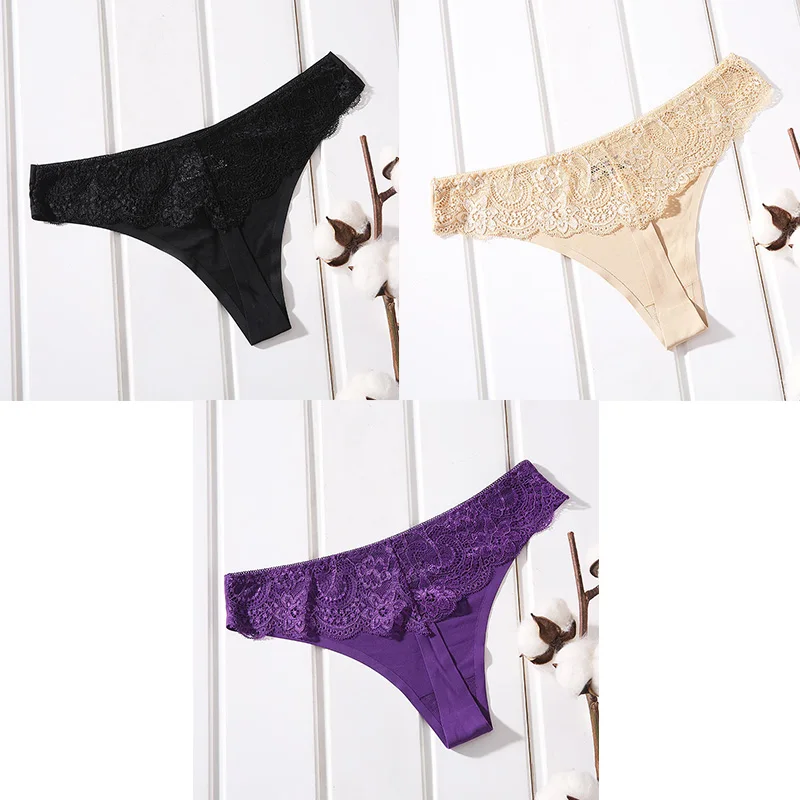 black nude purple Нижнее белье для женщин женские стринги 3 шт. Сексуальные Бесшовные женские трусики хлопок промежность Новая Женская Стринги сексуальные бесшовные трусики BANNRIOU - Цвет: black nude purple