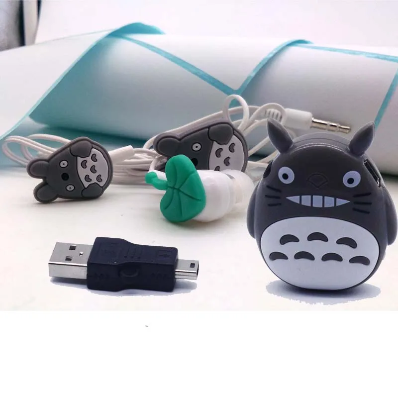 Новинка 2016 года kawaii totoro музыкальные MP3-плееры наушники с рисунком Тоторо и мини-usb