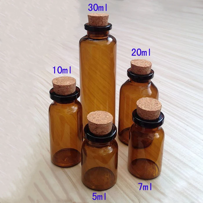 Мини-коричневая стеклянная бутылка с пробковой пробкой 5 мл 7 10 20 30 стеклянные