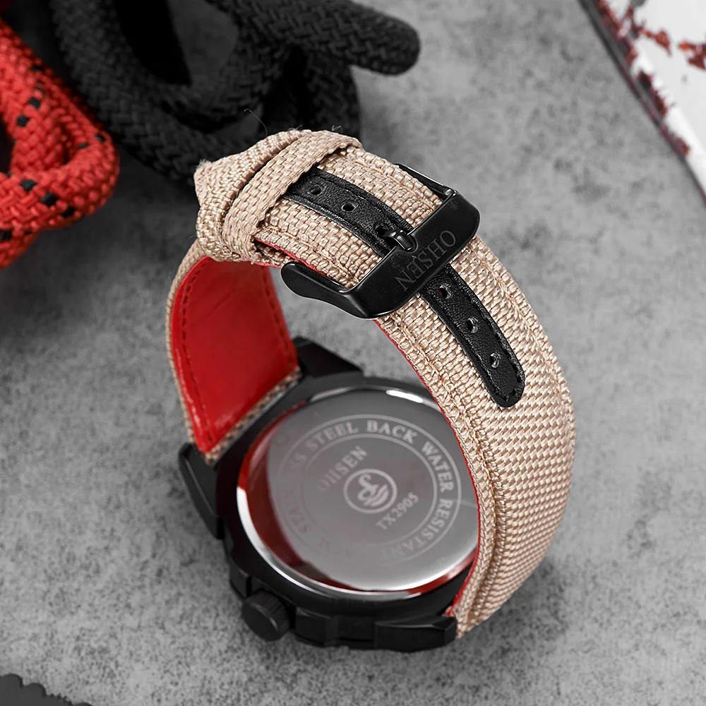 OHSEN Original Luxury Brand Military Army Quartz Watch Men Analog Khaki Canvas Clock Waterproof Wristwatches Relogio Masculino | Наручные