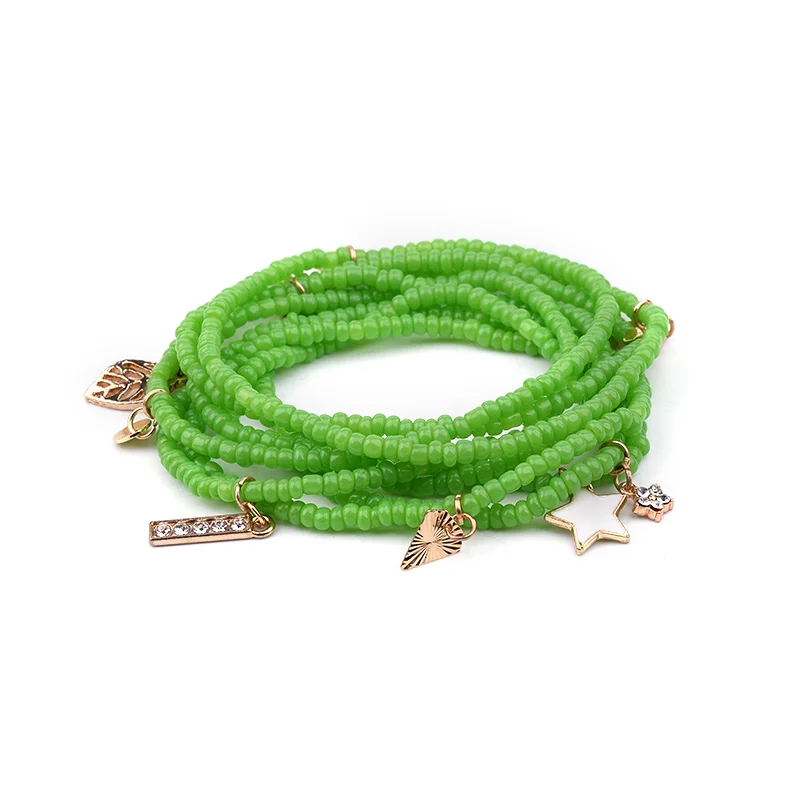 Bracelet 12 BOJIU крошечные Акриловые Бусины, женский браслет с подвесками, модный браслет с Луной, сердцем, черепом, снежинками, Рогом, листьями, крестом, звездой, подвеской, женский браслет, BC224 - Окраска металла: Bracelet 12